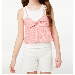 Girls Tie-Front Gingham Tank Top